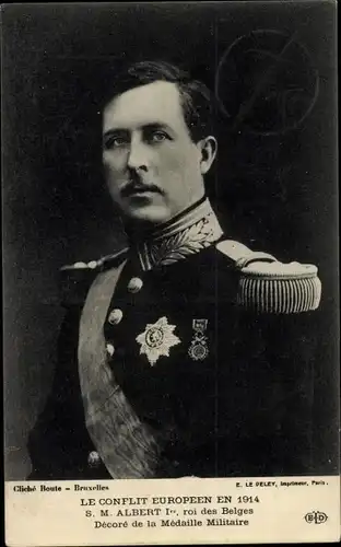 Ak Albert I., Roi des Belges, Decore de la Medaille Militaire, Portrait
