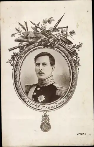 Passepartout Ak Albert I, König von Belgien, Portrait in Uniform, Orden