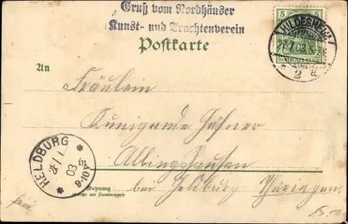 Litho Schützen Gruß, Nordhäuser Kunst und Trachtenverein