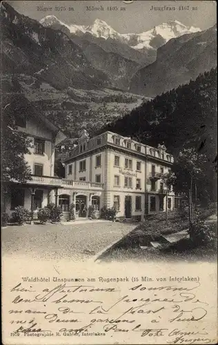 Ak Rugenpark Kanton Bern, Blick a. Waldhotel Unspunnen