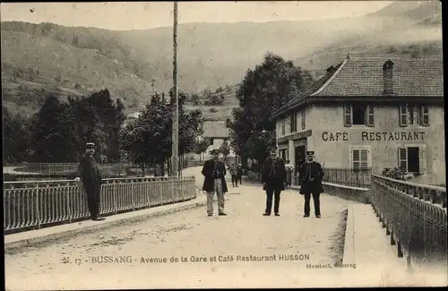 Ak Bussang Lothringen Vosges, Avenue de la Gare et Cafe Restaurant Husson