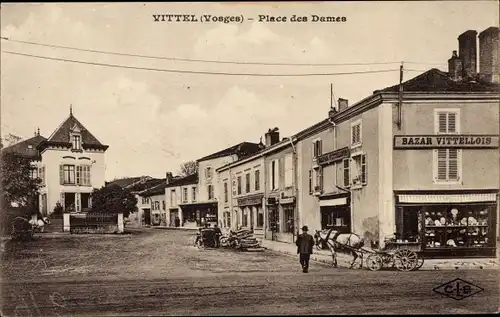 Ak Vittel Lothringen Vosges, Place des Dames, Bazar Vittellois