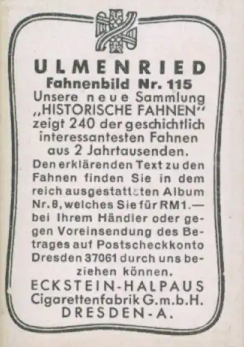 Sammelbild Ulmenried Fahnenbild Nr. 115, Schwedische Fahne unter Gustav Adolf 1611 - 1632