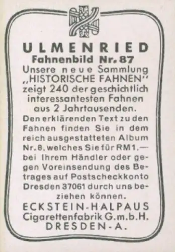 Sammelbild Ulmenried Fahnenbild Nr. 87, Fahne eines Reichskontingents von Sachsen Eisenach