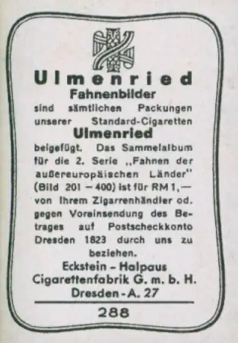 Sammelbild Ulmenried Fahnenbild Nr. 288, Vereinigte Staaten von Amerika, Flagge des Schatzsekretärs