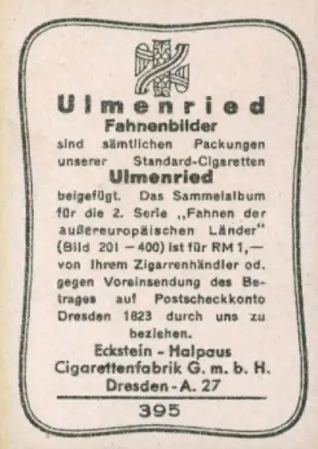 Sammelbild Ulmenried Fahnenbild Nr. 395, Britisches Reich, Dominion Neuseeland, Handelsflagge