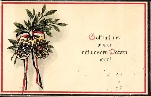 Ak Gott mit uns, wie er mit unsern Vätern war, Wappen Zweibund, Lorbeerzweig