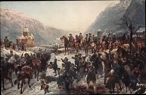 Künstler Ak Camphausen, W., I. Schlesische Armee unter Blücher, Rheinübergang bei Caub 1814