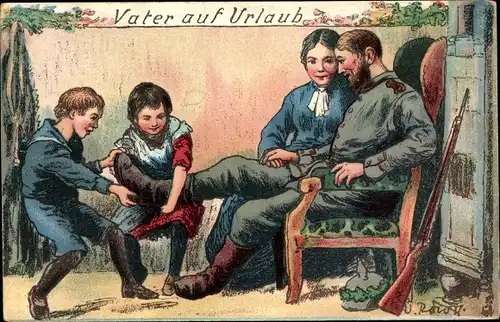 Ak Vater auf Urlaub, deutscher Soldat mit seiner Familie