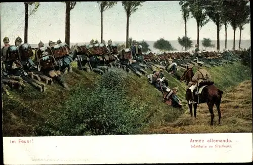 Ak Im Feuer, Deutsches Militär in Deckung, Armée allemande, Infanterie en tirailleurs