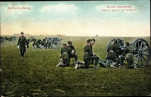 Ak Deutsche Soldaten bei Artillerie Übung, Geschütze, Artillerie saxonne en manoeuvres