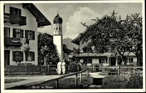 Ak Kochel am See in Oberbayern, Ortspartie, Kirchturm