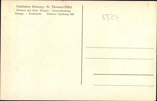 Ak Sankt Thomas in der Eifel, Gasthaus Erasmy, Ortsansicht
