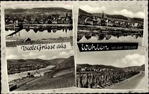 Ak Wehlen Bernkastel Kues an der Mosel, Blick zum Ort, Weinreben, Panorama