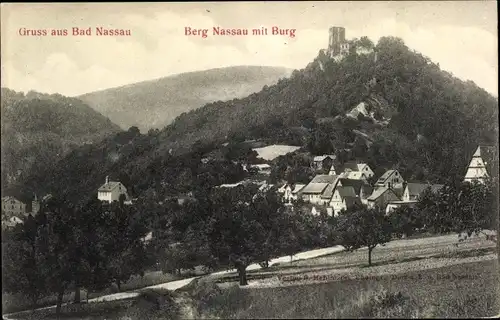 Ak Bad Nassau an der Lahn, Berg Nassau mit Burg