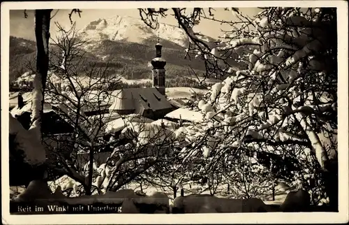 Ak Reit im Winkl Oberbayern, Ortsansicht mit Unterberg, Winter