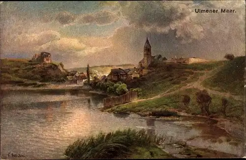 Künstler Ak Ulmen in der Eifel, Ulmener Maar, Panorama