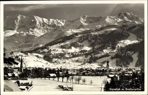 Ak Garmisch Partenkirchen in Oberbayern, Dreitalspitze, Winter, Panorama