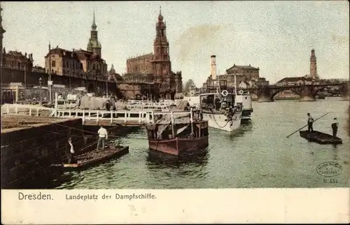 Ak Dresden Altstadt, Landeplatz der Dampfschiffe