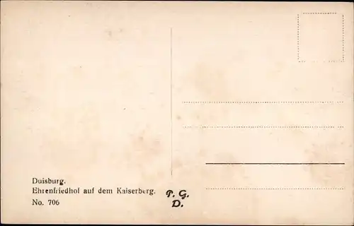 Ak Duisburg im Ruhrgebiet, Ehrenfriedhof auf dem Kaiserberg