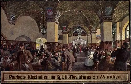 Künstler Ak Quidenus, Fritz, München Bayern, Hofbräuhaus, Parterre Bierhallen