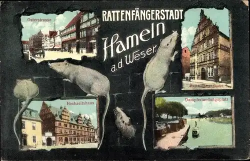 Ak Hameln a.d. Weser, Rattenfängerhaus, Osterstraße, Hochzeitshaus, Ratten