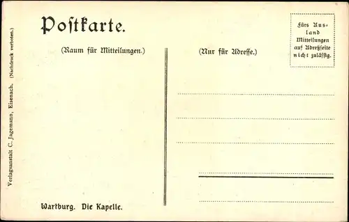 Ak Lutherstadt Eisenach in Thüringen, Wartburg, Die Kapelle, Innenansicht