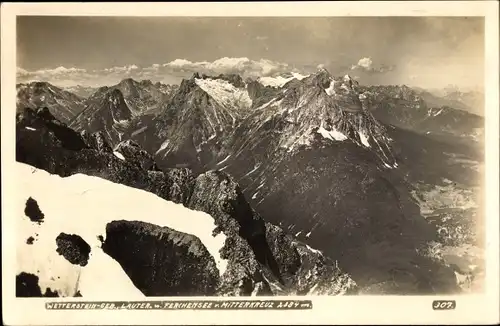 Ak Mittenwald in Oberbayern, Lautersee, Ferchensee, Wetterstein-Gebirge, Mitterkreuz