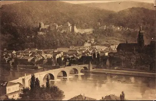 Ak Heidelberg am Neckar, vom Philosophenweg aus gesehen bei Mondschein