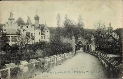 Ak Trockenborn Wolfersdorf in Thüringen, Jagdschloss Fröhliche Wiederkunft, Eingang zum Schloss