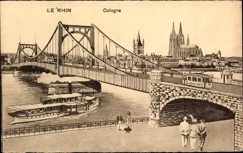 Ak Köln am Rhein, Le Rhin, Brücke, Promenade, Brücke, Dom, Passanten