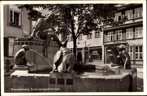 Ak Braunschweig in Niedersachsen, Eulenspiegelbrunnen, Malermeister E. Sander
