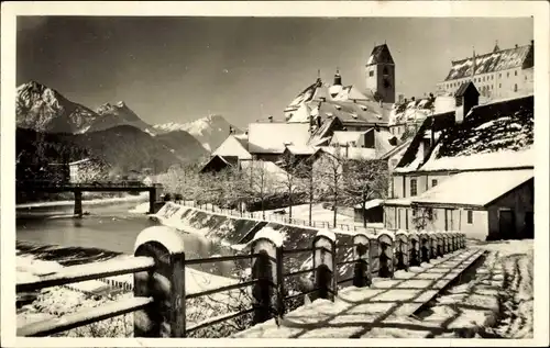 Ak Füssen im Ostallgäu, Teilansicht, Alpen, Winter