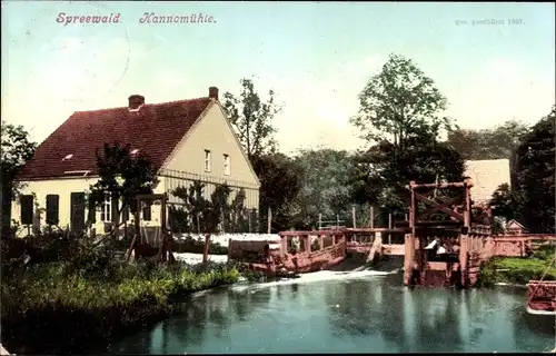 Ak Kannomühle Alt Zauche Wußwerk im Spreewald, Mühlenschleuse