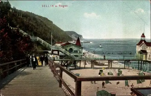 Ak Ostseebad Sellin auf Rügen, Strandpartie