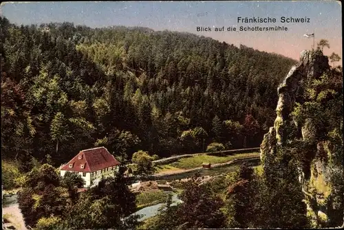 Ak Schottersmühle Wiesenttal Fränkische Schweiz, Panoramablick, Blick auf die Schottersmühle
