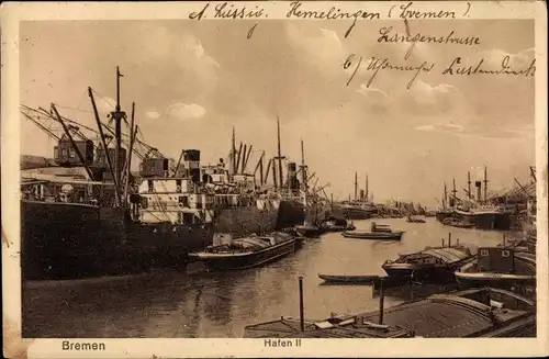 Ak Hansestadt Bremen, Hafen II, Ladekräne, Schiffe