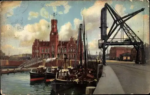 Ak Hansestadt Bremen, Freihafen mit Hafenhaus