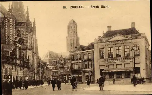 Ak Zwolle Overijssel Niederlande, Groote Markt, Geschäfte, Passanten