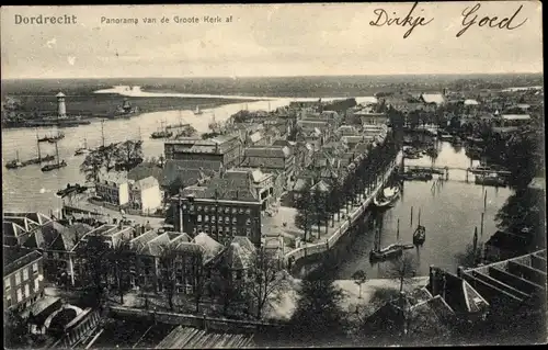 Ak Dordrecht Südholland Niederlande, Panorama van de Groote Kerk af