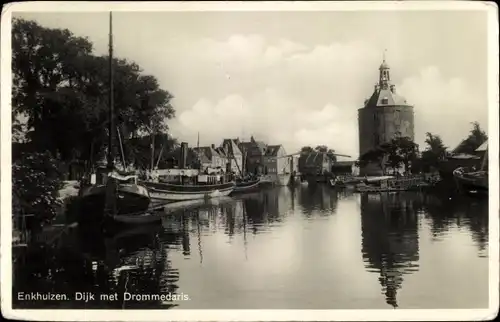 Ak Enkhuizen Nordholland Niederlande, Dijk met Drommedaris
