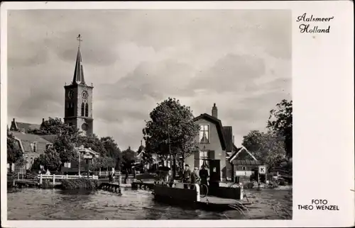 Ak Aalsmeer Nordholland Niederlande, Ned. Herv. Kerk met pontje over de Ringvaart