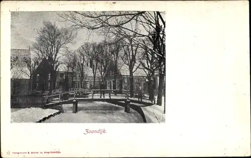 Ak Zaandijk Nordholland, Lagedijk met Brug, Winter