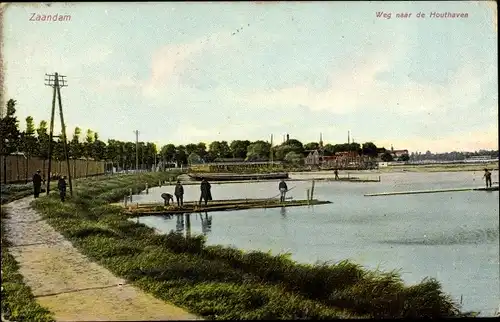 Ak Zaandam Zaanstad Nordholland, Weg naar de Houthaven, Flusspartie