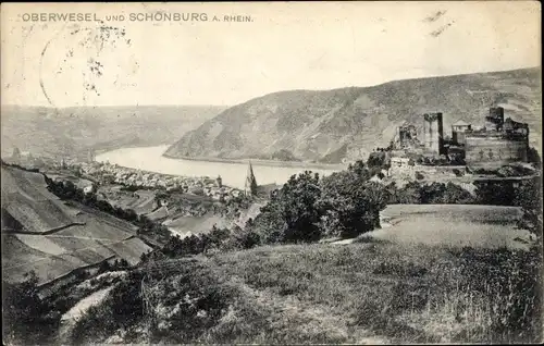 Ak Oberwesel am Rhein, Schonburg, Panorama