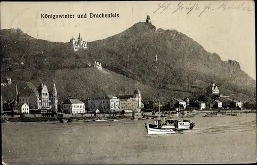 Ak Königswinter am Rhein, Blick zum Drachenfels, Ort