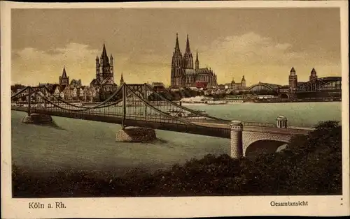 Ak Köln am Rhein, Gesamtansicht, Dom, Brücke