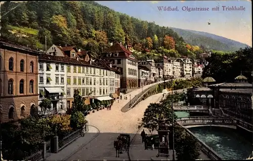 Ak Bad Wildbad im Schwarzwald, Olgastraße mit Trinkhalle
