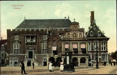 Ak Haarlem Nordholland Niederlande, Stadhuis, Partie am Rathaus