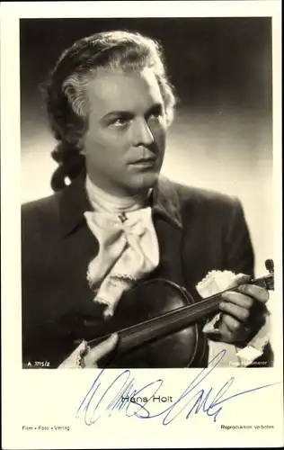 Ak Schauspieler Hans Holt, Portrait, Violine, Film Foto Verlag A 3715/2, Autogramm